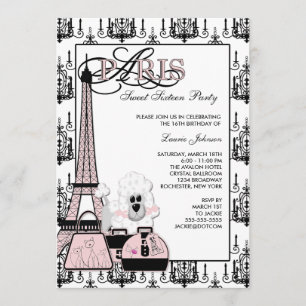 Invitation Chandelier Rose Noir Paris Fête Sweet Sixteen