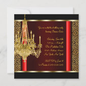 Invitation Chandelier rouge or Leopard fête d'anniversaire (Dos)