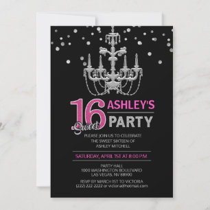 Invitation Chandelier SWEET SIXTEEN 16  d'argent rose chaud