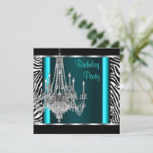 Invitation Chandelier Turquoise Blue Zebra Anniversaire (Debout devant)