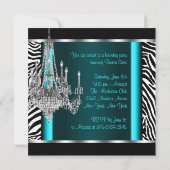 Invitation Chandelier Turquoise Blue Zebra Anniversaire (Dos)