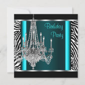 Invitation Chandelier Turquoise Blue Zebra Anniversaire (Devant)