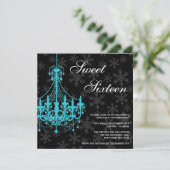 Invitation Chandelier Turquoise Flammes de neige noires Douce (Debout devant)