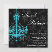 Invitation Chandelier Turquoise Flammes de neige noires Douce (Devant)