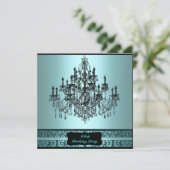 Invitation Chandelier turquoise N'importe quel numéro Anniver (Debout devant)