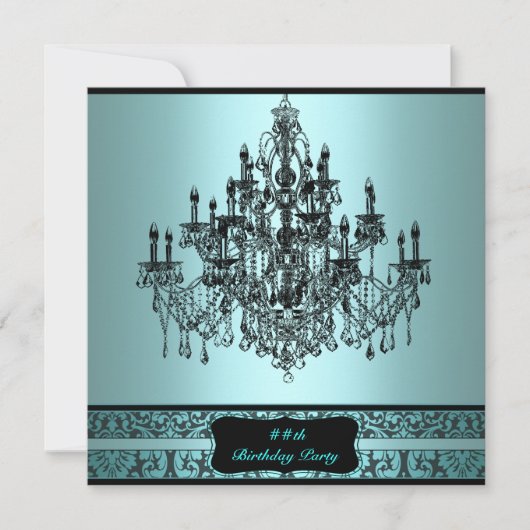 Invitation Chandelier turquoise N'importe quel numéro Anniver (Devant)