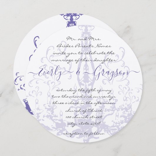 Invitation Chandelier Vintage Lilac Mariage (Devant / Derrière)