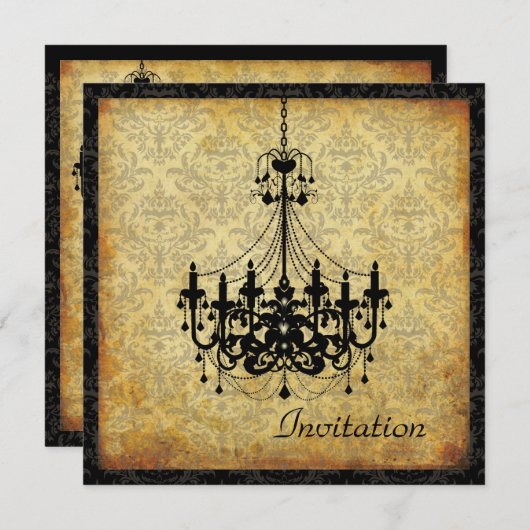 Invitation Chandelier Vintage PixDezines+damask, parchemin (Devant / Derrière)