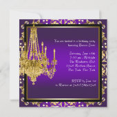 Invitation Chandelier violet or fête d'anniversaire (Dos)