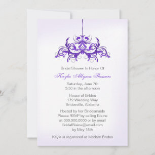 Invitation Chandelier violet personnalisé Douche nuptiale Inv