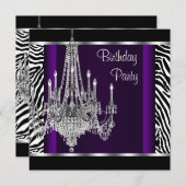 Invitation Chandelier violet zèbre fête d'anniversaire (Devant / Derrière)