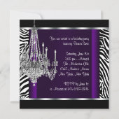 Invitation Chandelier violet zèbre fête d'anniversaire (Dos)