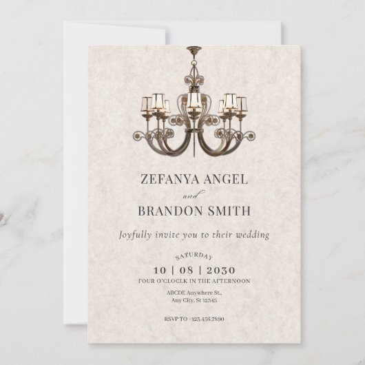 Invitation Chandeliers anciens classiques mariage (Devant)