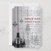 Invitation Chandeliers en argent rouge et noir Mariage damass (Devant)