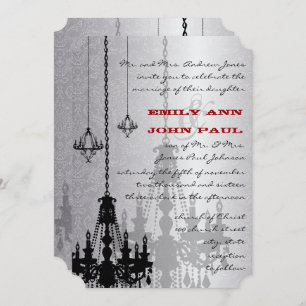 Invitation Chandeliers en argent rouge et noir Mariage damass