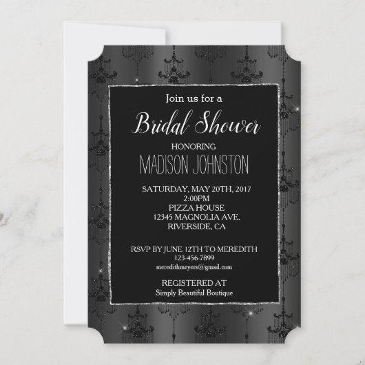 Invitation Chandeliers noirs en Parties scintillant argentée (Devant)