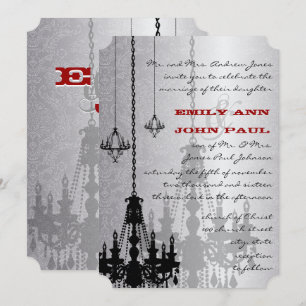 Invitation Chandeliers Rouge Argent & Noir Mariage Damassé