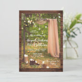 Invitation Chandelles de bocal en bois rustique Mariage (Debout devant)