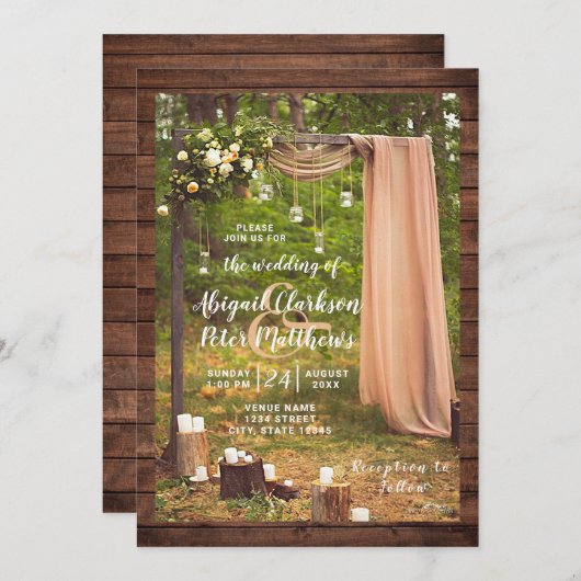 Invitation Chandelles de bocal en bois rustique Mariage (Devant / Derrière)