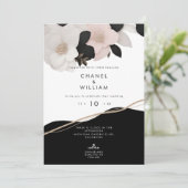 Invitation Chanel noir et blanc bijou mariage floral (Debout devant)