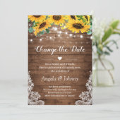 Invitation Change the Date Rustic Sunflowers Guirlande Lumine (Debout devant)