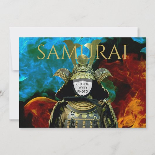 Invitation Changeable Votre Photo, Casque Samurai (Devant)