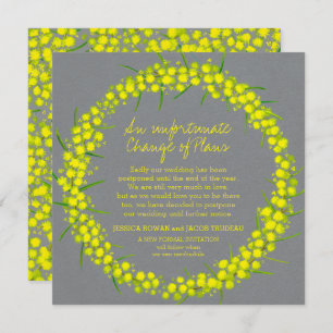 Invitation Changement de couronne de fleurs gris jaune acacia