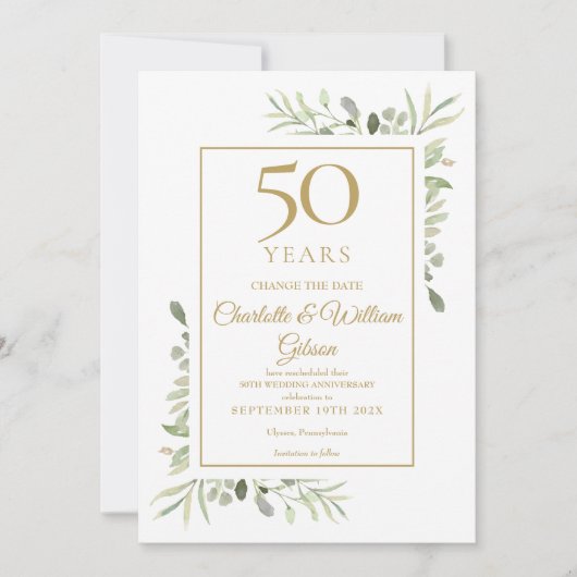 Invitation Changement de date 50e anniversaire Feuillage  (Devant)