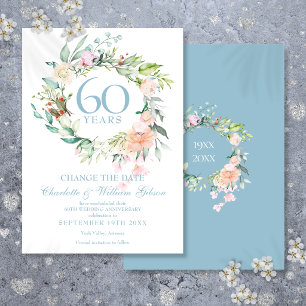 Invitation Changement de date 60e anniversaire Roses Guirland