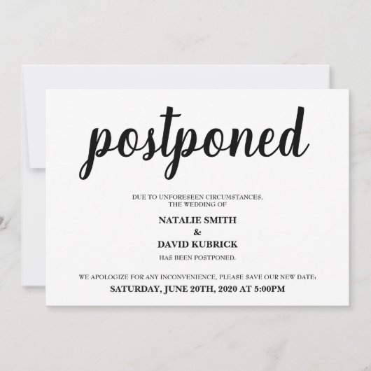 Invitation Changement de date Annonce de mariage reporté (Devant)