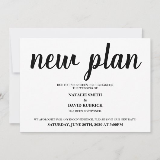 Invitation Changement de date Annonce de mariage reporté (Devant)