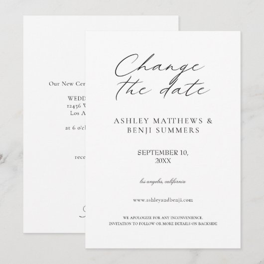 Invitation Changement de date blanc (Devant / Derrière)