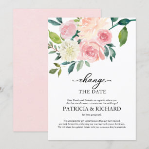 Invitation Changement de date Blush Fleurs Mariage Report