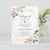 Invitation Changement de date Blush rose Floral Or Géométriqu (Debout devant)