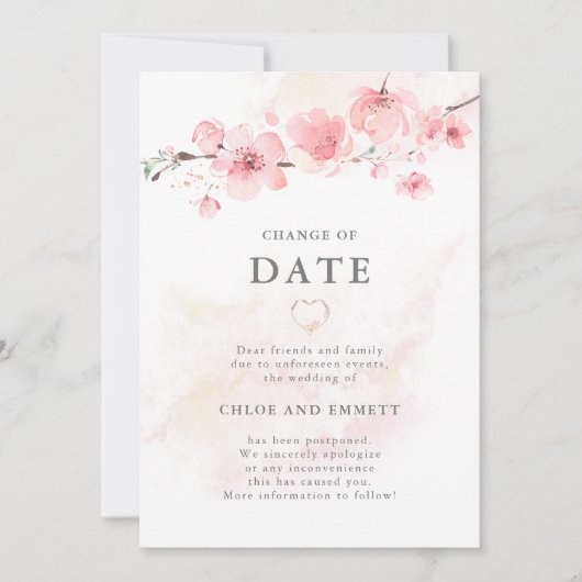 Invitation Changement de date Cherry Blossom Mariage Faire-pa (Devant)