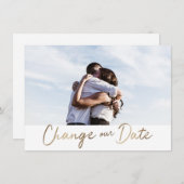 Invitation Changement de Date de Mariage Écriture Dorée Scrip (Devant / Derrière)