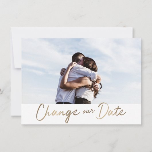 Invitation Changement de Date de Mariage Écriture Dorée Scrip (Devant)