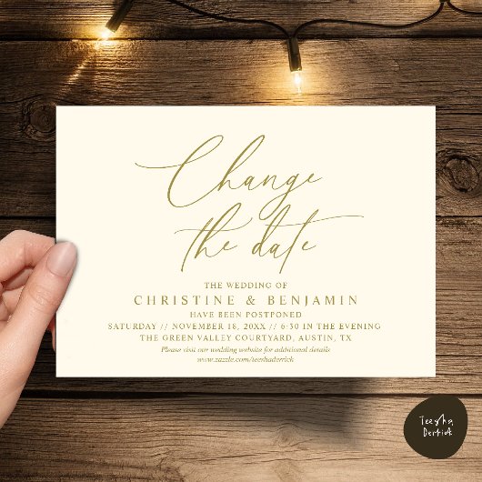 Invitation Changement de Date de Mariage Élégant Reporté