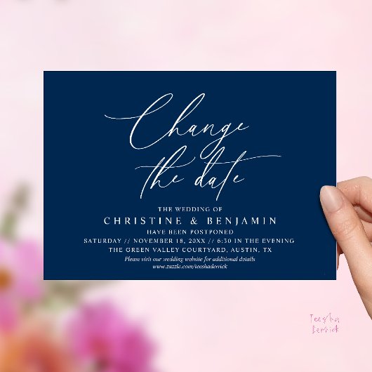 Invitation Changement de Date de Mariage Élégant Reporté 
