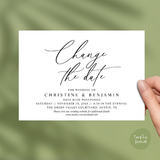 Invitation Changement de Date de Mariage Élégant Reporté