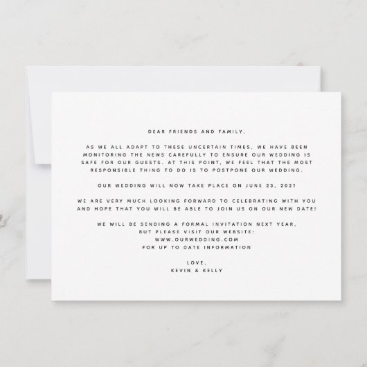 Invitation Changement de date de mariage en écriture dorée Ch (Dos)