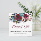 Invitation Changement de date de mariage floral rouge Bourgog (Debout devant)