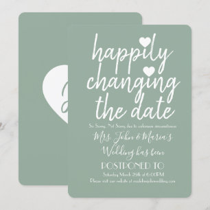 Invitation Changement de date de mariage sage vert heureux