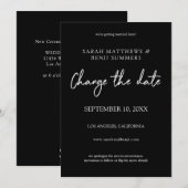 Invitation Changement de date écriture manuscrite blanc & noi (Devant / Derrière)