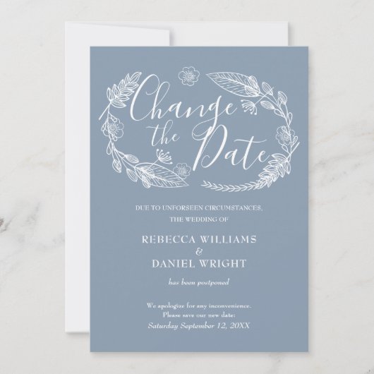 Invitation Changement de Date Élégant Fleurs Repoussées (Devant)
