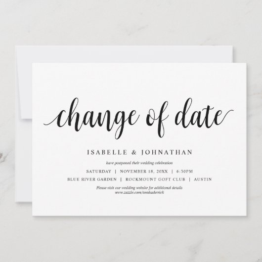 Invitation Changement de date, Mariage Changer la date (Devant)