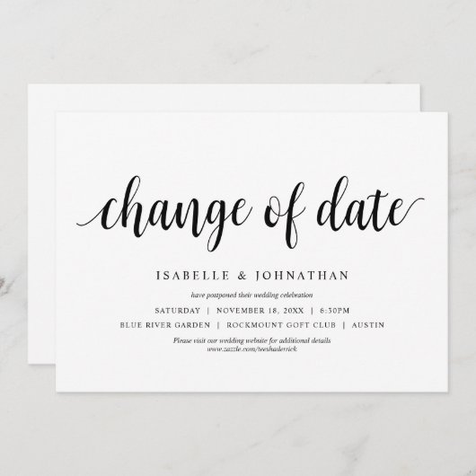 Invitation Changement de date, Mariage Modifier la date (Devant / Derrière)