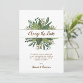 Invitation Changement de date mariage reporté feuilles rustiq (Debout devant)