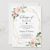 Invitation Changement de date Rose Floral Géométrique Or (Devant)