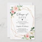 Invitation Changement de date Rose Pâle Floral Géométrique Or (Devant)